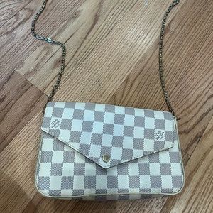 Blue and white checked Crossbody bag with chain